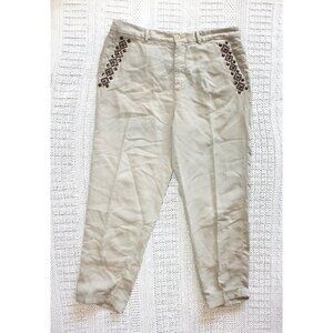 New Mason Forte Dei Marmi Linda Summer Khaki Linen pants Size L $365 rhinestone